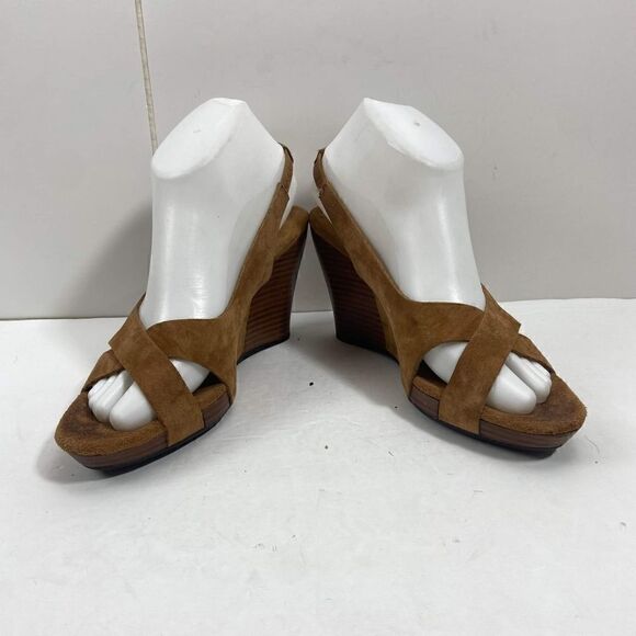 Ugg women's US 6,5 Suede wooden Wedge Hazel Platform Slingback Sandals Shoes - Picture 6 of 13